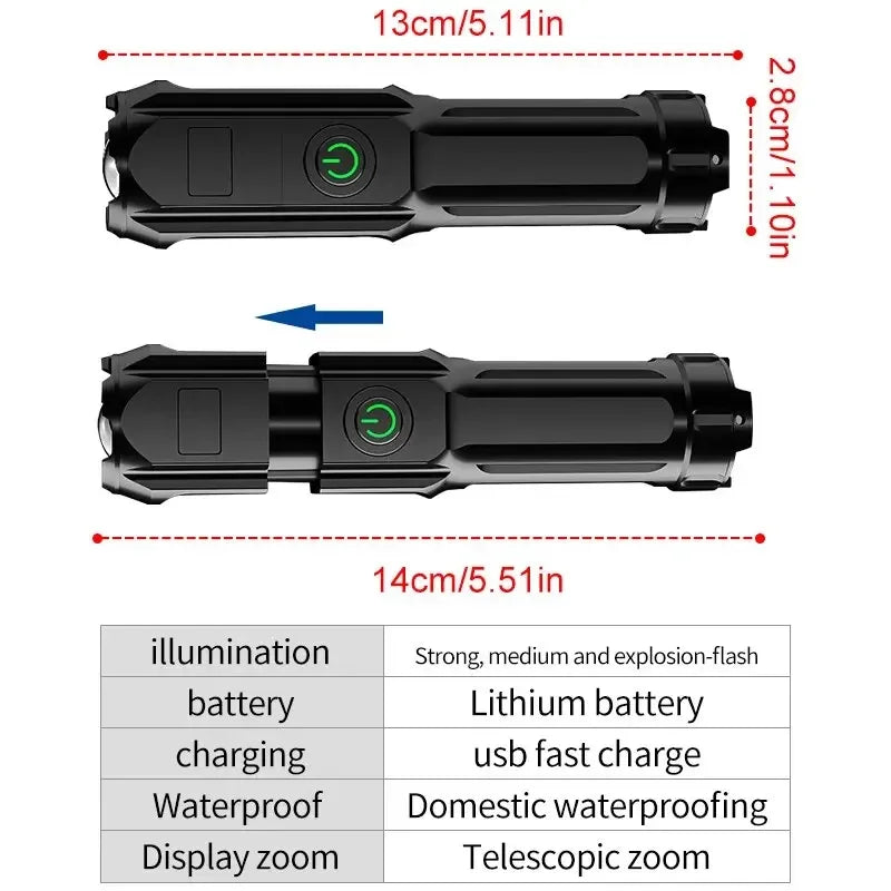 USB Rechargeable Tactical Flashlight – High Power LED Torch